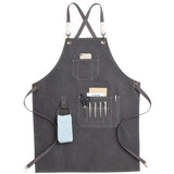 Kitchen Apron Heavy Duty Canvas Barber Work Aprons Unisex Cross Straps Adjustable Salon Hairdresser Bib PU Leather Apron for Men