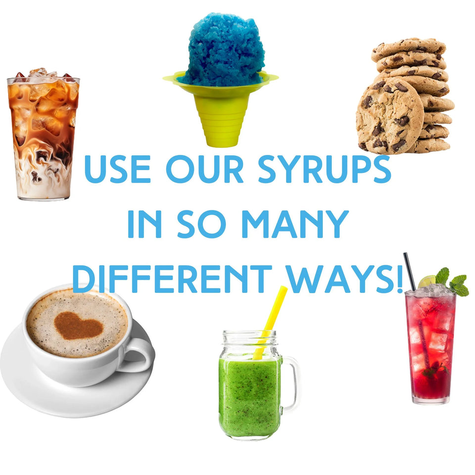 Snow Cone and Shaved Ice Syrup - Variety 6 Pack Pints (16 Fl Oz Each) - Strawberry, Watermelon, Grape, Banana, Cherry, Blue Raspberry - Non-Gmo 100% Pure Cane Sugar