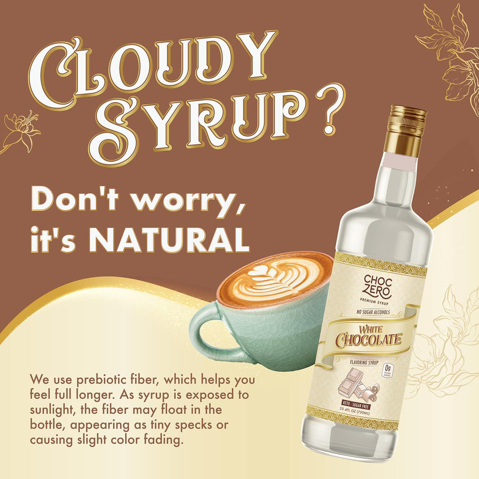 Choczero Sugar Free White Chocolate Syrup for Coffee - Latte Flavoring Syrups -
