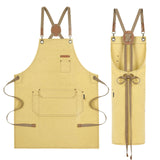 Canvas Work Apron for Artist Bartender Barista Carpenter Gardener Hairstylist, Cross Back Strap Adjustable for Men Women Apron with Large Pocket, Chef Apron for Kitchen Cooking Baking Grilling -Yello