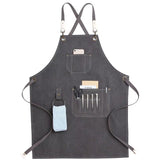 Kitchen Apron Heavy Duty Canvas Barber Work Aprons Unisex Cross Straps Adjustable Salon Hairdresser Bib PU Leather Apron for Men