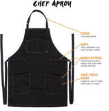 Chef Apron – Professional Black Twill – Cotton Straps - Smart Pockets - Adjustable for Men and Women – Pro Chef, Cook, Kitchen, Baker, Barista, Bartender, Server Aprons