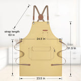 Canvas Work Apron for Artist Bartender Barista Carpenter Gardener Hairstylist, Cross Back Strap Adjustable for Men Women Apron with Large Pocket, Chef Apron for Kitchen Cooking Baking Grilling -Yello