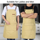 Canvas Work Apron for Artist Bartender Barista Carpenter Gardener Hairstylist, Cross Back Strap Adjustable for Men Women Apron with Large Pocket, Chef Apron for Kitchen Cooking Baking Grilling -Yello
