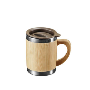 Vanuat BAMBOO CRAFT THERMOS Cup Double Wall Vacuum Coffee Tumbler Tea Mug Handle Insulated Stainless Steel Water Beverage Bottle Dispenser Slate Matte Para Café Collection (15.1 ounces)