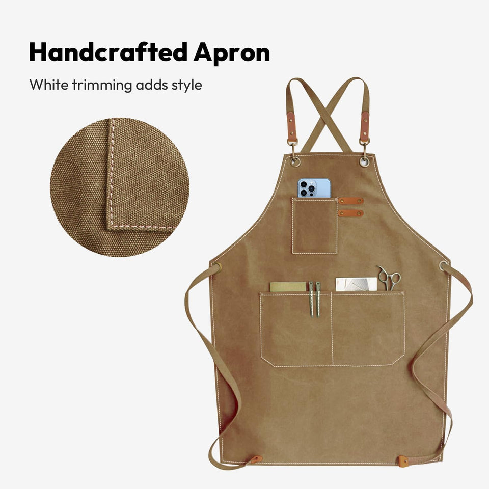 Cotton Cross Back Adjustable Apron [3Rd Generation], Cotton Canvas Cross Back Adjustable Apron with Pockets, M-XXL