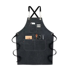 Kitchen Apron Heavy Duty Canvas Barber Work Aprons Unisex Cross Straps Adjustable Salon Hairdresser Bib PU Leather Apron for Men