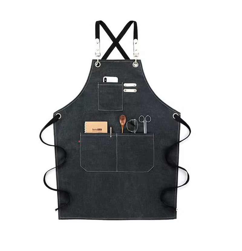Kitchen Apron Heavy Duty Canvas Barber Work Aprons Unisex Cross Straps Adjustable Salon Hairdresser Bib PU Leather Apron for Men