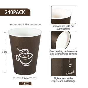 240 Pack 12 Oz Paper Cups, Brown Disposable Hot Coffee Cups for Party, Picnic...