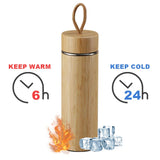 Vanuat BAMBOO CRAFT THERMOS Cup Double Wall Vacuum Coffee Tumbler Tea Mug Handle Insulated Stainless Steel Water Beverage Bottle Dispenser Slate Matte Para Café Collection (15.1 ounces)