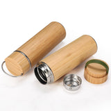 Vanuat BAMBOO CRAFT THERMOS Cup Double Wall Vacuum Coffee Tumbler Tea Mug Handle Insulated Stainless Steel Water Beverage Bottle Dispenser Slate Matte Para Café Collection (15.1 ounces)