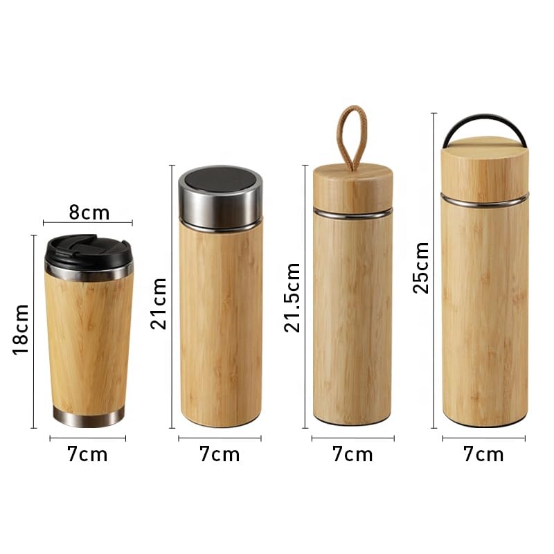 Vanuat BAMBOO CRAFT THERMOS Cup Double Wall Vacuum Coffee Tumbler Tea Mug Handle Insulated Stainless Steel Water Beverage Bottle Dispenser Slate Matte Para Café Collection (15.1 ounces)