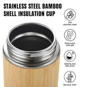 Vanuat BAMBOO CRAFT THERMOS Cup Double Wall Vacuum Coffee Tumbler Tea Mug Handle Insulated Stainless Steel Water Beverage Bottle Dispenser Slate Matte Para Café Collection (15.1 ounces)