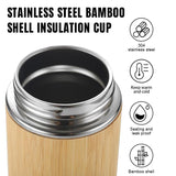 Vanuat BAMBOO CRAFT THERMOS Cup Double Wall Vacuum Coffee Tumbler Tea Mug Handle Insulated Stainless Steel Water Beverage Bottle Dispenser Slate Matte Para Café Collection (15.1 ounces)