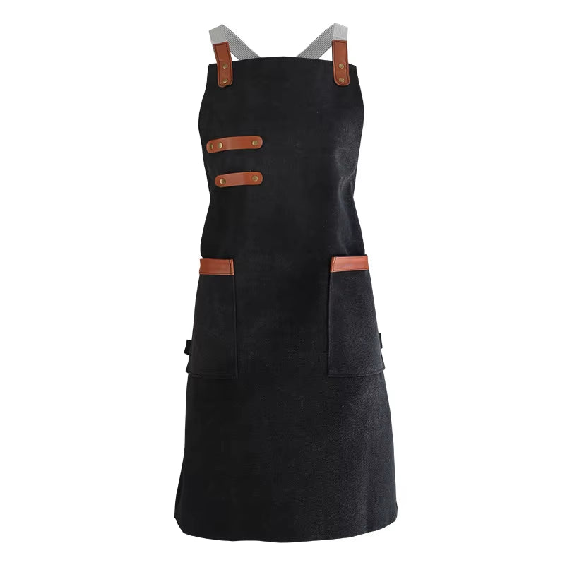 Kitchen Apron Heavy Duty Canvas Barber Work Aprons Unisex Cross Straps Adjustable Salon Hairdresser Bib PU Leather Apron for Men
