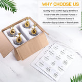 Coffee Bar Accessories, Coffee Syrup Dispenser - 4Pack,16.9Oz Syrup Dispenser with Labels,Syrup Pump Dispenser for Coffee Bar(Gold Pump)