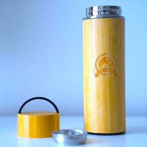 Vanuat BAMBOO CRAFT THERMOS Cup Double Wall Vacuum Coffee Tumbler Tea Mug Handle Insulated Stainless Steel Water Beverage Bottle Dispenser Slate Matte Para Café Collection (15.1 ounces)