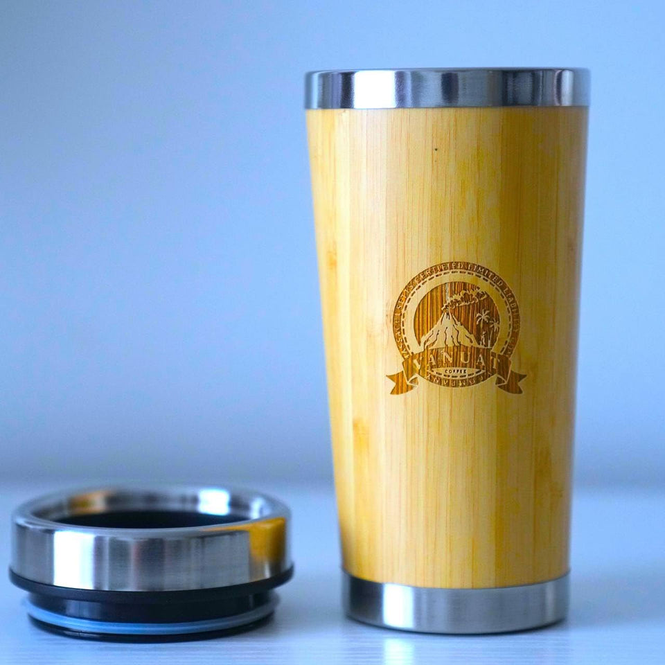 Vanuat BAMBOO CRAFT THERMOS Cup Double Wall Vacuum Coffee Tumbler Tea Mug Handle Insulated Stainless Steel Water Beverage Bottle Dispenser Slate Matte Para Café Collection (15.1 ounces)