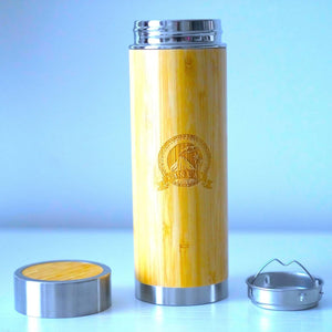 Vanuat BAMBOO CRAFT THERMOS Cup Double Wall Vacuum Coffee Tumbler Tea Mug Handle Insulated Stainless Steel Water Beverage Bottle Dispenser Slate Matte Para Café Collection (15.1 ounces)
