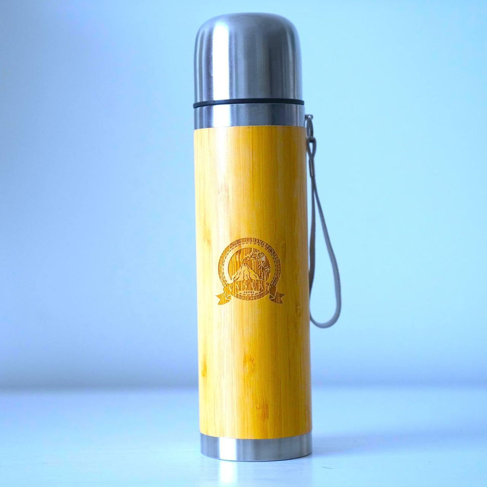 Vanuat BAMBOO CRAFT THERMOS Cup Double Wall Vacuum Coffee Tumbler Tea Mug Handle Insulated Stainless Steel Water Beverage Bottle Dispenser Slate Matte Para Café Collection (15.1 ounces)