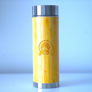 Vanuat BAMBOO CRAFT THERMOS Cup Double Wall Vacuum Coffee Tumbler Tea Mug Handle Insulated Stainless Steel Water Beverage Bottle Dispenser Slate Matte Para Café Collection (15.1 ounces)