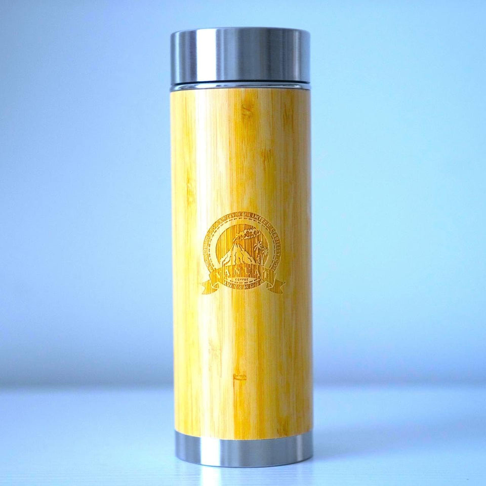 Vanuat BAMBOO CRAFT THERMOS Cup Double Wall Vacuum Coffee Tumbler Tea Mug Handle Insulated Stainless Steel Water Beverage Bottle Dispenser Slate Matte Para Café Collection (15.1 ounces)