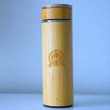 Vanuat BAMBOO CRAFT THERMOS Cup Double Wall Vacuum Coffee Tumbler Tea Mug Handle Insulated Stainless Steel Water Beverage Bottle Dispenser Slate Matte Para Café Collection (15.1 ounces)