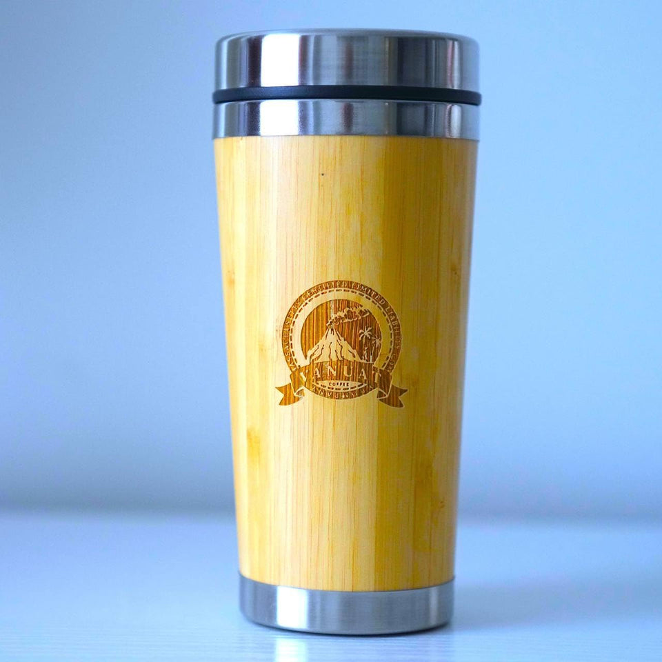 Vanuat BAMBOO CRAFT THERMOS Cup Double Wall Vacuum Coffee Tumbler Tea Mug Handle Insulated Stainless Steel Water Beverage Bottle Dispenser Slate Matte Para Café Collection (15.1 ounces)