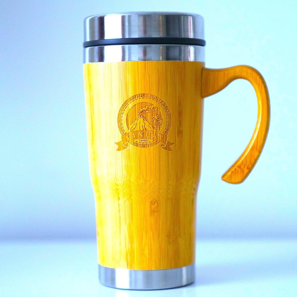 Vanuat BAMBOO CRAFT THERMOS Cup Double Wall Vacuum Coffee Tumbler Tea Mug Handle Insulated Stainless Steel Water Beverage Bottle Dispenser Slate Matte Para Café Collection (15.1 ounces)