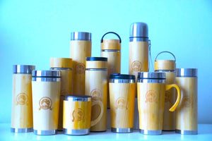 Vanuat BAMBOO CRAFT THERMOS Cup Double Wall Vacuum Coffee Tumbler Tea Mug Handle Insulated Stainless Steel Water Beverage Bottle Dispenser Slate Matte Para Café Collection (15.1 ounces)