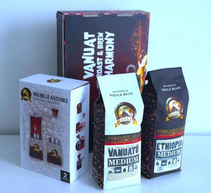GIFTBOX MEDIUM ROAST Whole Bean COFFEE KIT SET Volcanic Organic Cult Vanuat Supreme Finest Artisan Beans for Drip Coffee Cold Brew Espresso French Press   (32 ounces, Vanuatu+Brazil+Grind)