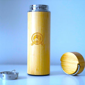 Vanuat BAMBOO CRAFT THERMOS Cup Double Wall Vacuum Coffee Tumbler Tea Mug Handle Insulated Stainless Steel Water Beverage Bottle Dispenser Slate Matte Para Café Collection (15.1 ounces)