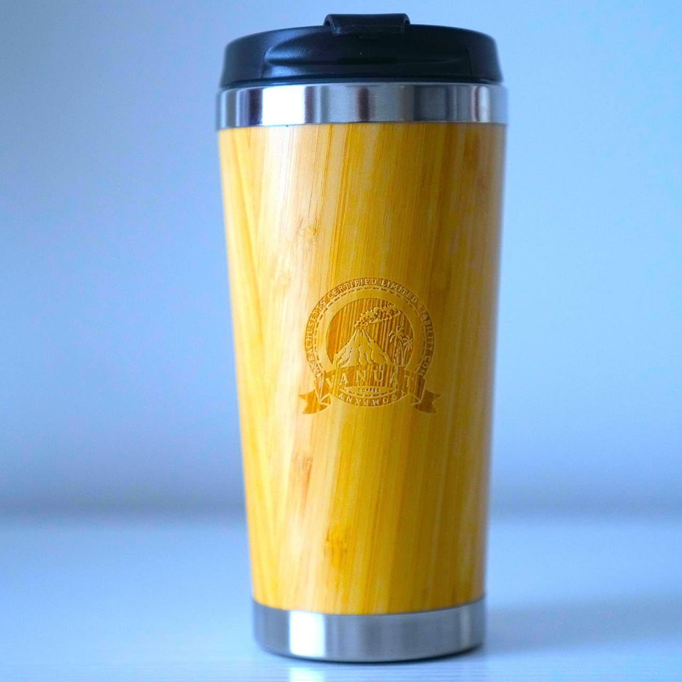 Vanuat BAMBOO CRAFT THERMOS Cup Double Wall Vacuum Coffee Tumbler Tea Mug Handle Insulated Stainless Steel Water Beverage Bottle Dispenser Slate Matte Para Café Collection (15.1 ounces)