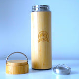 Vanuat BAMBOO CRAFT THERMOS Cup Double Wall Vacuum Coffee Tumbler Tea Mug Handle Insulated Stainless Steel Water Beverage Bottle Dispenser Slate Matte Para Café Collection (15.1 ounces)
