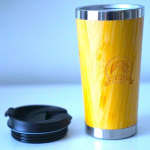 Vanuat BAMBOO CRAFT THERMOS Cup Double Wall Vacuum Coffee Tumbler Tea Mug Handle Insulated Stainless Steel Water Beverage Bottle Dispenser Slate Matte Para Café Collection (15.1 ounces)