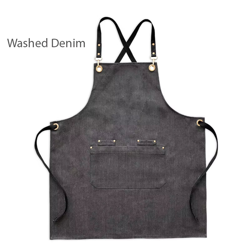Kitchen Apron Heavy Duty Canvas Barber Work Aprons Unisex Cross Straps Adjustable Salon Hairdresser Bib PU Leather Apron for Men