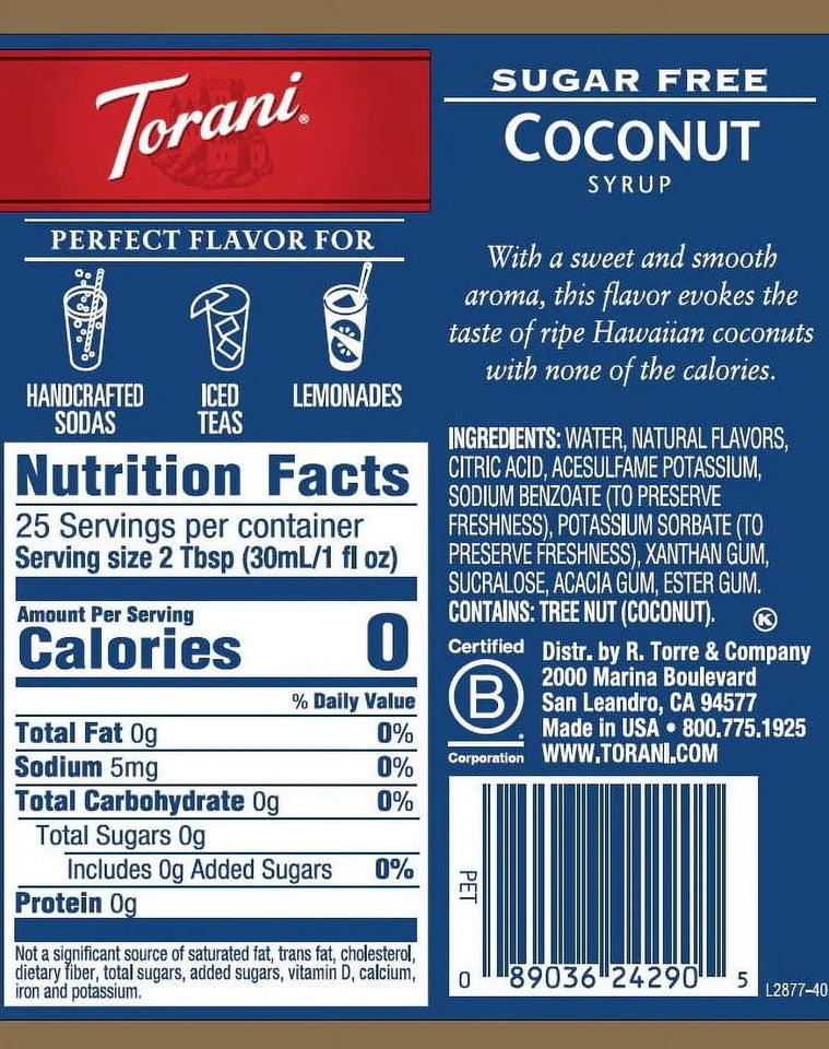 Sugar Free Coconut Flavoring Syrup, Drink Mix, Handcrafted Soda Flavoring, 25.4 Oz
