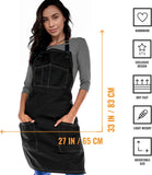 Chef Apron – Professional Black Twill – Cotton Straps - Smart Pockets - Adjustable for Men and Women – Pro Chef, Cook, Kitchen, Baker, Barista, Bartender, Server Aprons