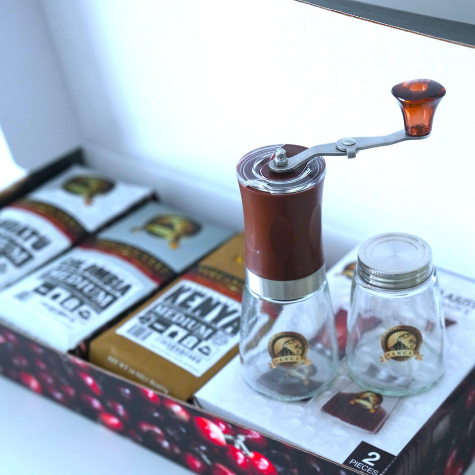 GIFTBOX MEDIUM ROAST Whole Bean COFFEE KIT SET Volcanic Organic Cult Vanuat Supreme Finest Artisan Beans for Drip Coffee Cold Brew Espresso French Press   (32 ounces, Vanuatu+Brazil+Grind)