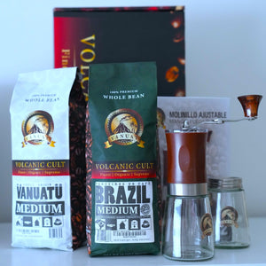 GIFTBOX MEDIUM ROAST Whole Bean COFFEE KIT SET Volcanic Organic Cult Vanuat Supreme Finest Artisan Beans for Drip Coffee Cold Brew Espresso French Press   (32 ounces, Vanuatu+Brazil+Grind)