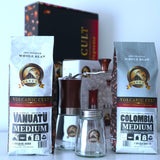 GIFTBOX MEDIUM ROAST Whole Bean COFFEE KIT SET Volcanic Organic Cult Vanuat Supreme Finest Artisan Beans for Drip Coffee Cold Brew Espresso French Press   (32 ounces, Vanuatu+Brazil+Grind)