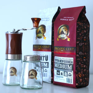GIFTBOX MEDIUM ROAST Whole Bean COFFEE KIT SET Volcanic Organic Cult Vanuat Supreme Finest Artisan Beans for Drip Coffee Cold Brew Espresso French Press   (32 ounces, Vanuatu+Brazil+Grind)