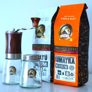 GIFTBOX MEDIUM ROAST Whole Bean COFFEE KIT SET Volcanic Organic Cult Vanuat Supreme Finest Artisan Beans for Drip Coffee Cold Brew Espresso French Press   (32 ounces, Vanuatu+Brazil+Grind)