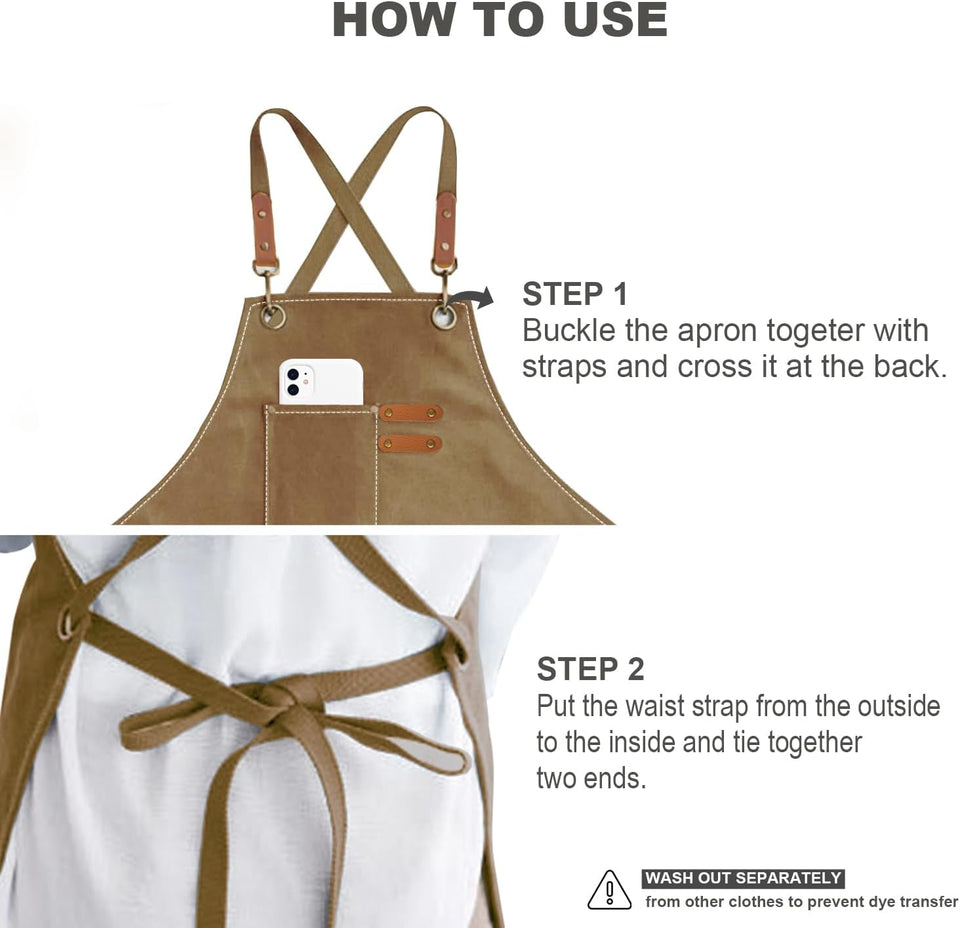 Cotton Cross Back Adjustable Apron [3Rd Generation], Cotton Canvas Cross Back Adjustable Apron with Pockets, M-XXL