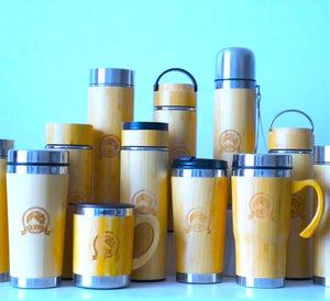 Vanuat BAMBOO CRAFT THERMOS Cup Double Wall Vacuum Coffee Tumbler Tea Mug Handle Insulated Stainless Steel Water Beverage Bottle Dispenser Slate Matte Para Café Collection (15.1 ounces)