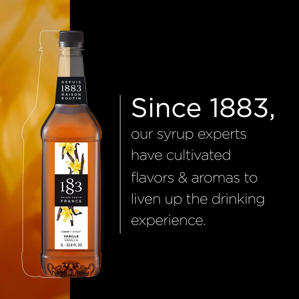 1883 Vanilla Syrup 33.8 Fl Oz Gourmet Flavoring for Coffee Tea Cocktails