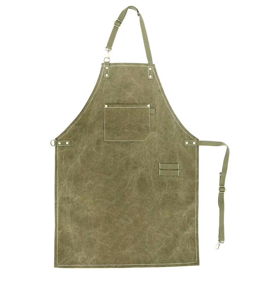Kitchen Apron Heavy Duty Canvas Barber Work Aprons Unisex Cross Straps Adjustable Salon Hairdresser Bib PU Leather Apron for Men