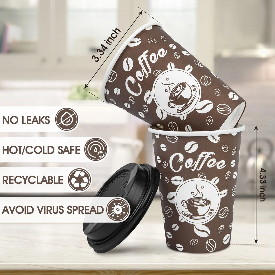 Paper Cups, to Go Hot Cups Disposable Cups with Lids, 12 Oz 50 Count