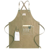 Kitchen Apron Heavy Duty Canvas Barber Work Aprons Unisex Cross Straps Adjustable Salon Hairdresser Bib PU Leather Apron for Men
