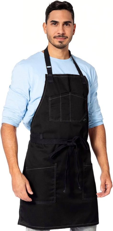 Chef Apron – Professional Black Twill – Cotton Straps - Smart Pockets - Adjustable for Men and Women – Pro Chef, Cook, Kitchen, Baker, Barista, Bartender, Server Aprons